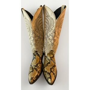 Vintage Code West Women's Western Boots Snakeskin Print Cream Beige Nude Sz 7 M‎